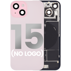 Back Glass With Steel Plate With Wireless NFC Charging MagSafe Magnet & Flashlight Flex Compatible For iPhone 15 (No Logo) (Pink)