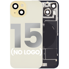 Back Glass With Steel Plate With Wireless NFC Charging MagSafe Magnet & Flashlight Flex Compatible For iPhone 15 (No Logo) (Yellow)