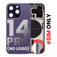 Back Housing W/ Small Pre-Installed Compatible For iPhone 14 Pro (US Version) (No Logo) (Aftermarket Plus) (Deep Purple)
